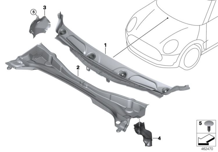 Trim panel, cowl panel, exterior ->57445513189