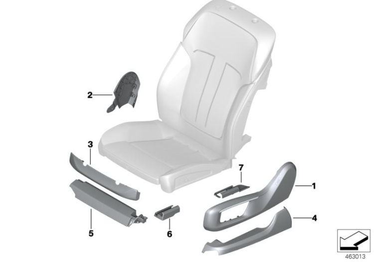 Trim, seat rail, rear left, Number 07 in the illustration