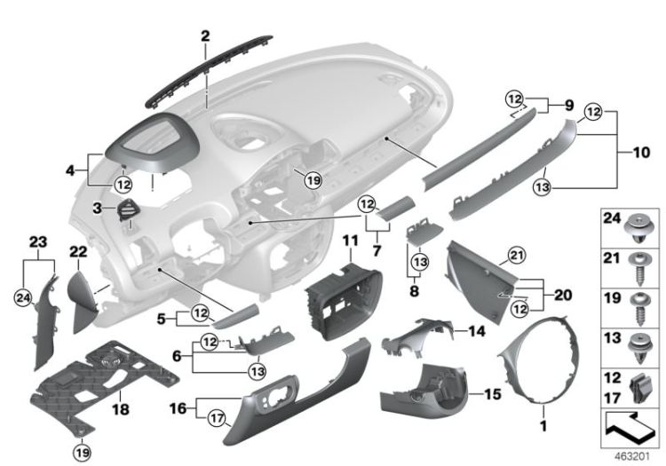 Mounting parts, instrument panel ->57452513489