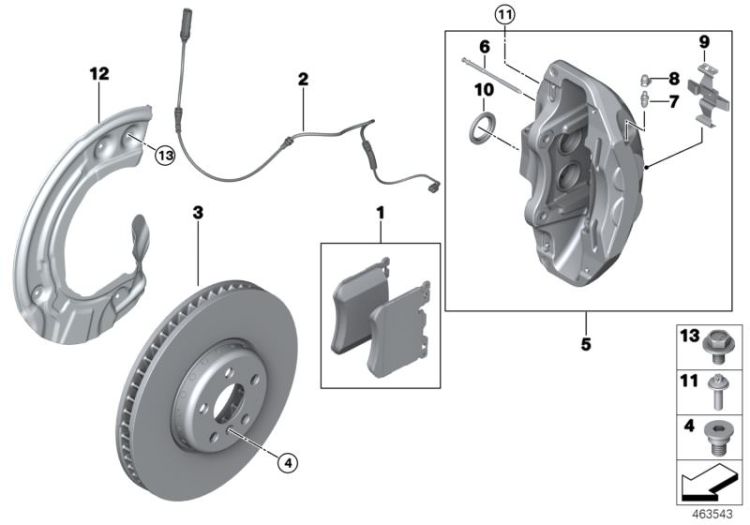 Front wheel brake, brake pad sensor ->60490342760