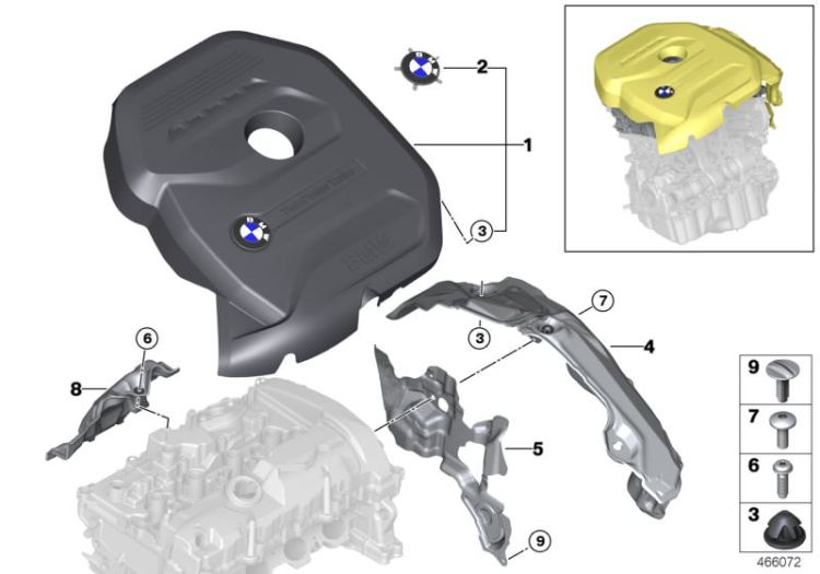 11148663501 Acoustic cover rear Engine Cylinder head BMW X1 E84 11148607141 F23 F22 F33 F32 G30 5er  6er  G11 7er  X3  >466072<, Copertura acustica posteriore