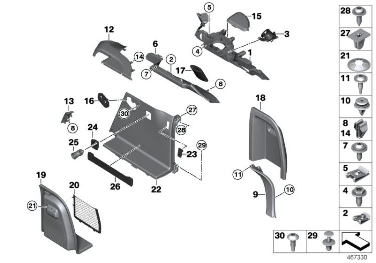 Lateral trunk floor trim panel ->52632518211