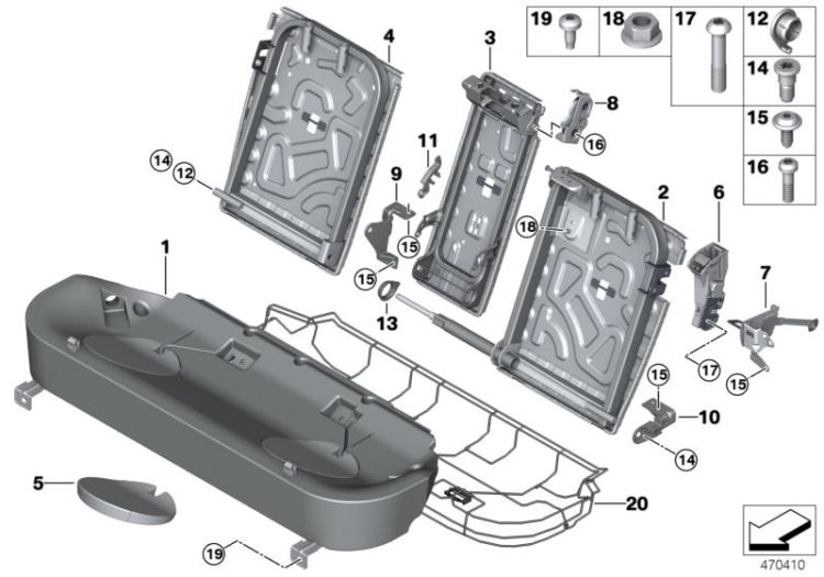 Seat, rear, seat frame, basic seat ->56081523895