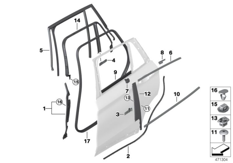 Trims and seals, door, rear ->57445513196