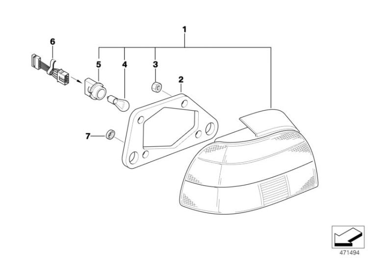 Single parts, rear light, Facelift 2000 ->907105