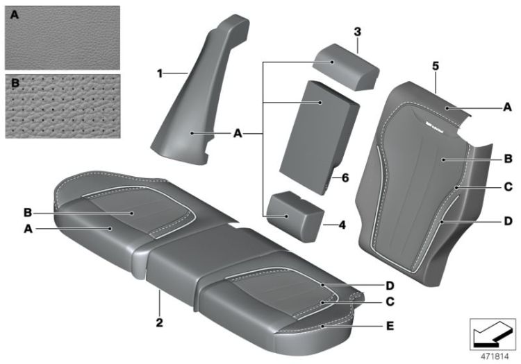 Cover backrest leather rear right, Number 05 in the illustration