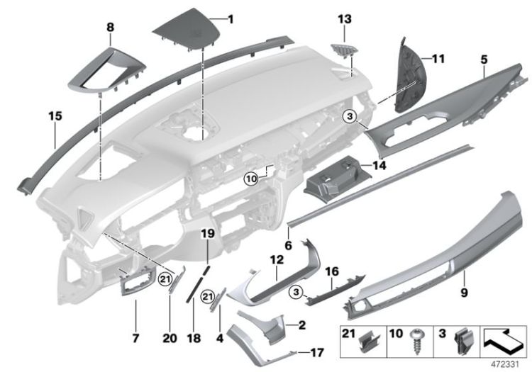 Mounting parts, instrument panel, top ->56762519158