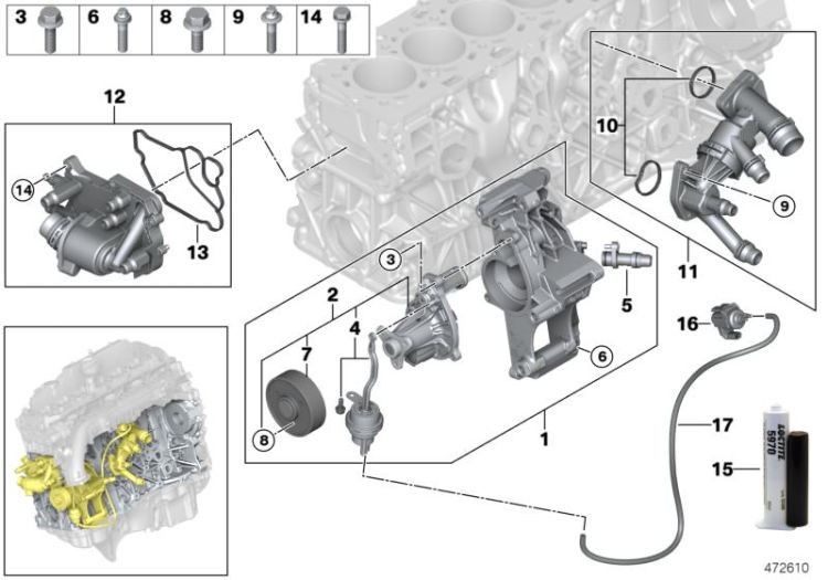 Cooling system - coolant pump/thermostat ->56987116550