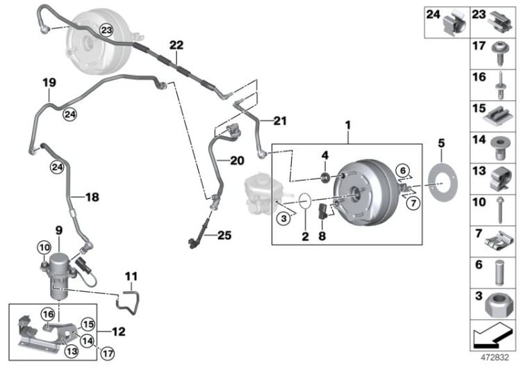 11668608036 Vacuum pipe Brakes Brake servo unit BMW 3er 3er  F30N >472832<, Conducto de depresion