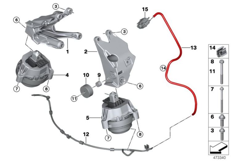 22116860479, Engine mount, left, Engine and gearbox suspension, Engine Suspension, BMW 4er  F36,, Soporte del motor izq.