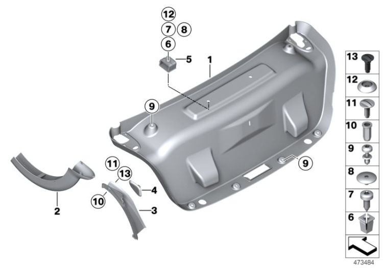 Trim panel, trunk lid ->54108518647