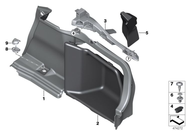 Rear right trunk trim, Number 02 in the illustration