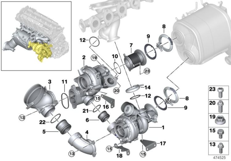 Exhaust turbocharger low pressure ->58701116678