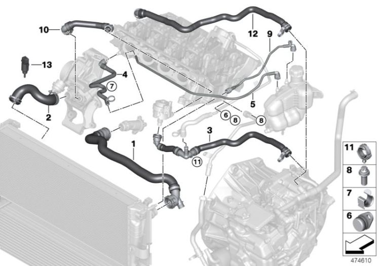 Cooling system coolant hoses ->56283170824