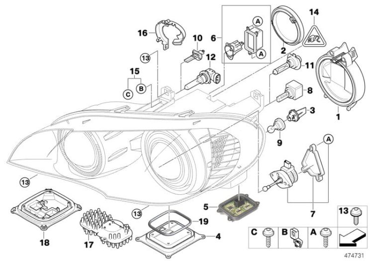 Single components for headlight ->52101631208