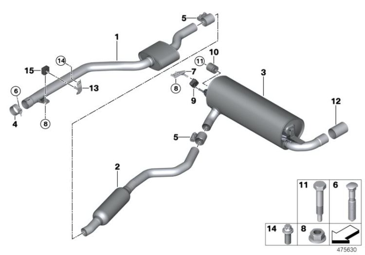 Exhaust system, rear ->