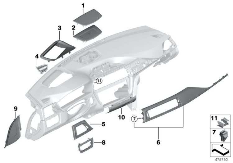 Anbauteile Instrumententafel oben ->54108517010