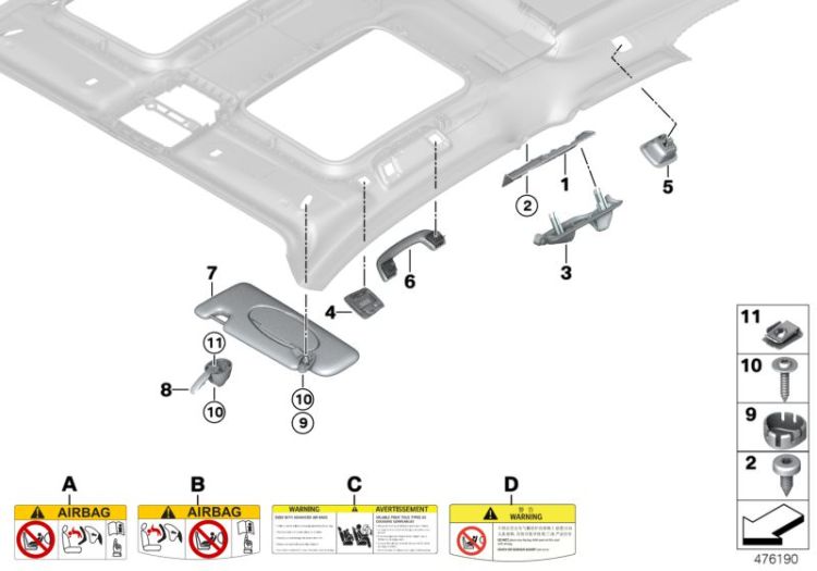 Mounting parts, roofliner ->56081652485