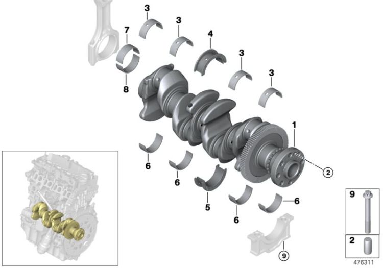 Crankshaft with bearing shells ->59421117298