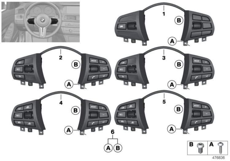 Switch, steering wheel, multif., basic ->53621613593