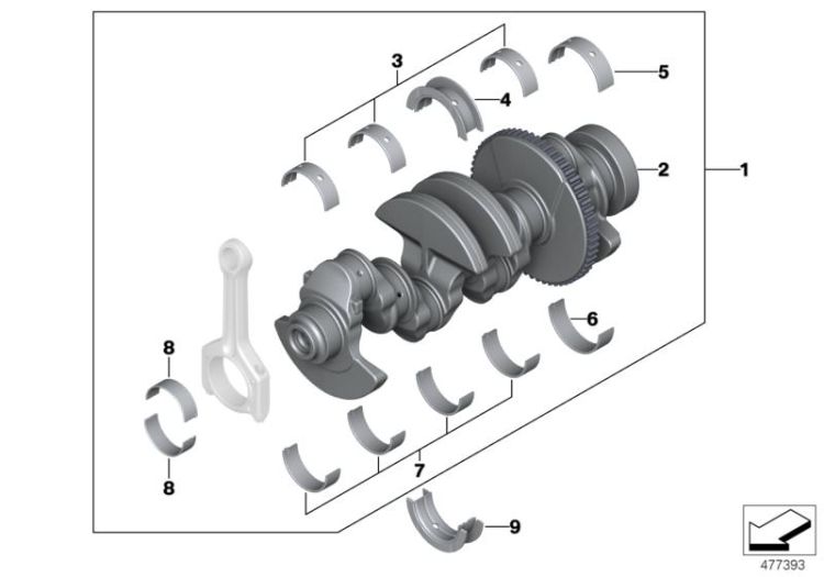 Crankshaft with bearing shells ->51165113345