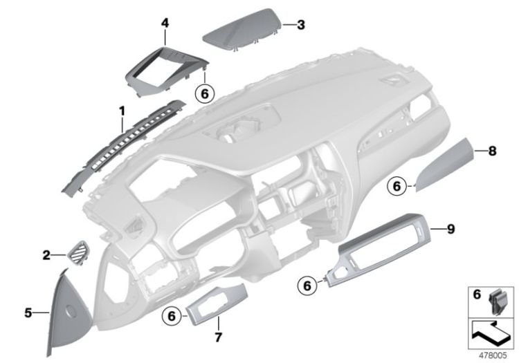 Mounting parts, instrument panel, top ->52632518132