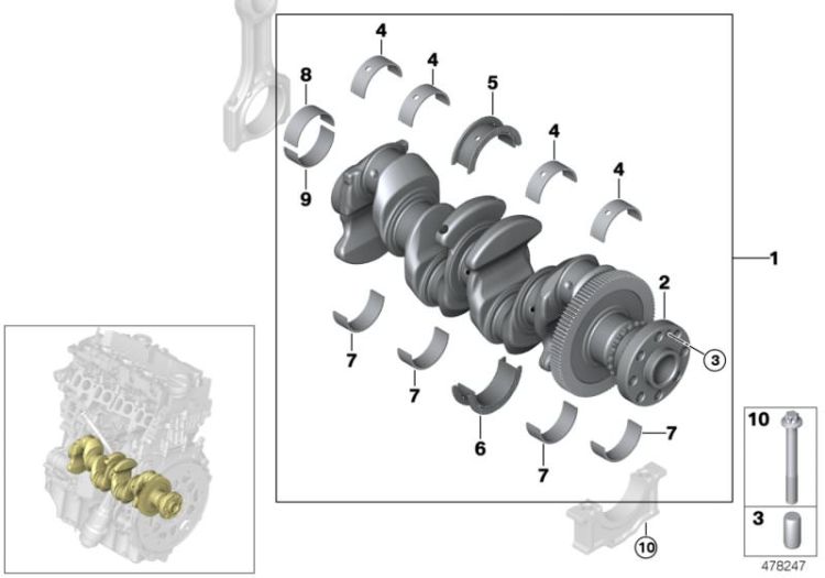 Crankshaft with bearing shells ->58774115909