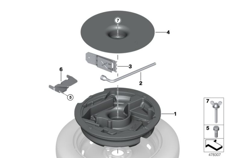 Compact spare wheel mounting ->900315