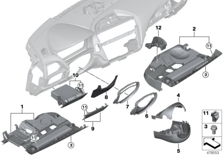 Mounting parts, instrument panel, bottom ->53621519123