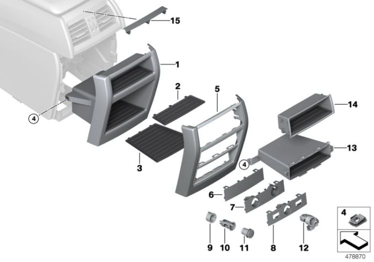 Mounting parts, centre console, rear ->56081519180