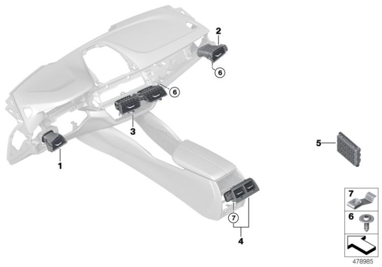 Fresh air grille, driver`s side, Number 01 in the illustration