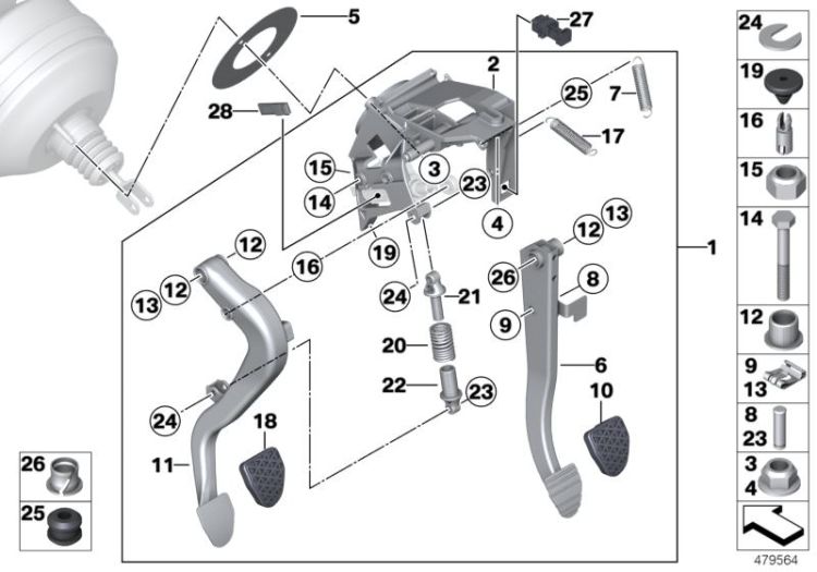 Pedal assy w over-centre helper spring ->58774350374