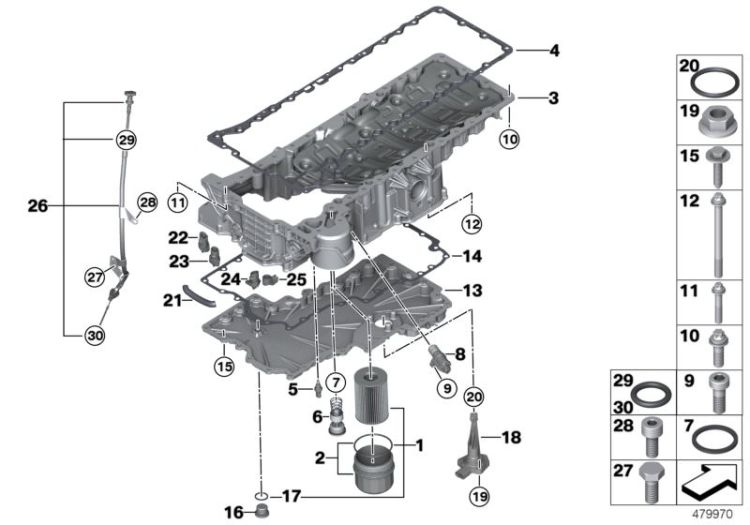 Oil sump/oil filter/oil measuring device ->53622114992