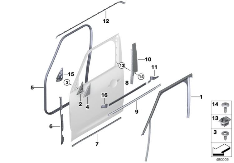 Etanchéité cache triangle de porte av.g., numéro 02 dans l'illustration