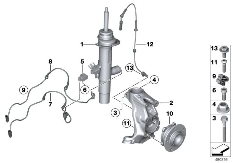 Spring strut, front VDC / mounting parts ->53621310954