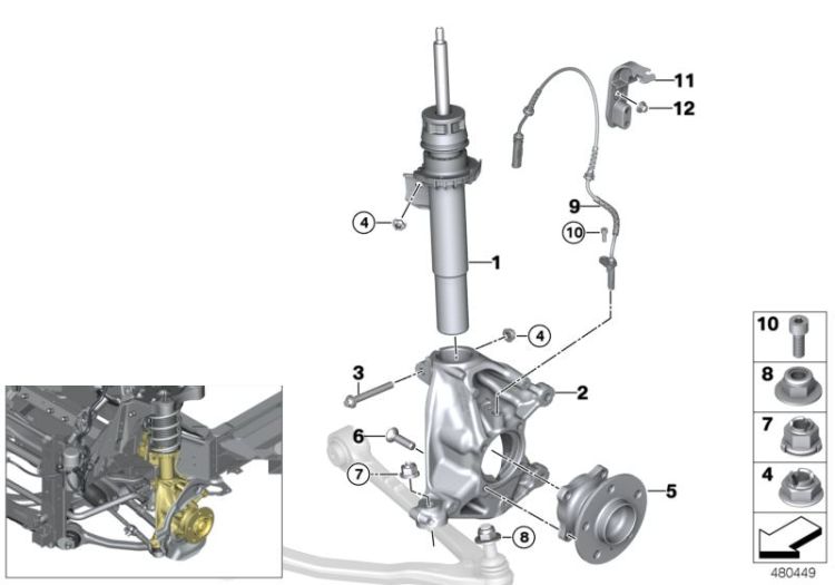 Front Spring strut/Carrier/Wheel bearing ->