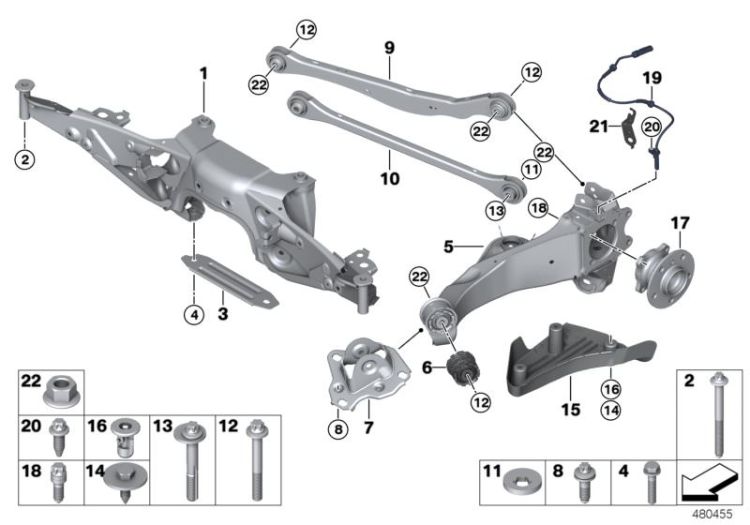 Rr axle support, wheel susp.,whl bearing ->1133239