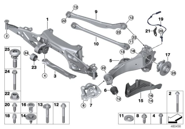 Rr axle support, wheel susp.,whl bearing ->1133232