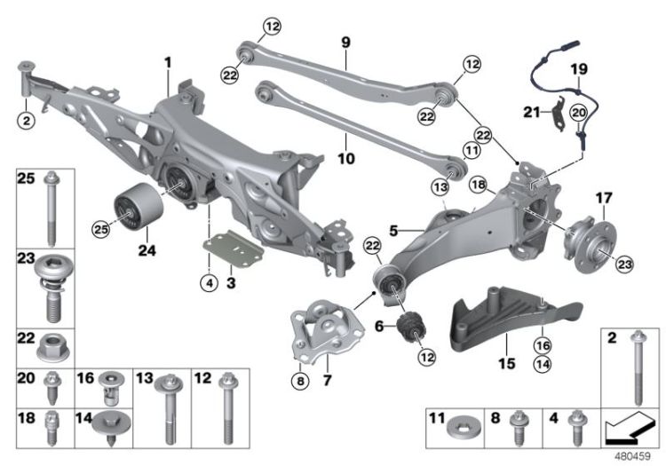 Rr axle support, wheel susp.,whl bearing ->57629332025