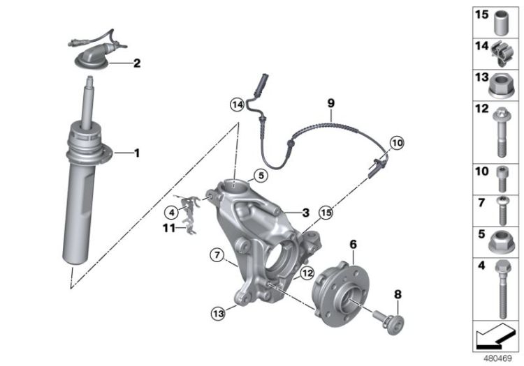 Spring strut, front VDC / mounting parts ->56281311085