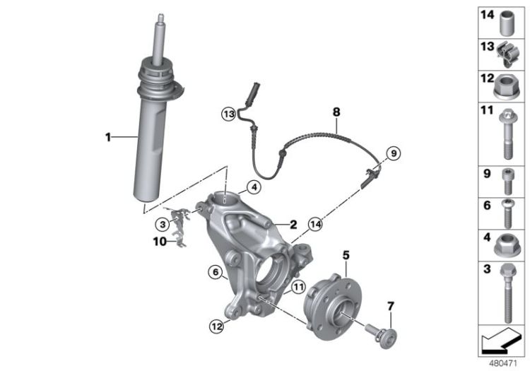 Front Spring strut/Carrier/Wheel bearing ->58382311085