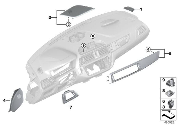 Mounting parts, instrument panel, top ->56987515543