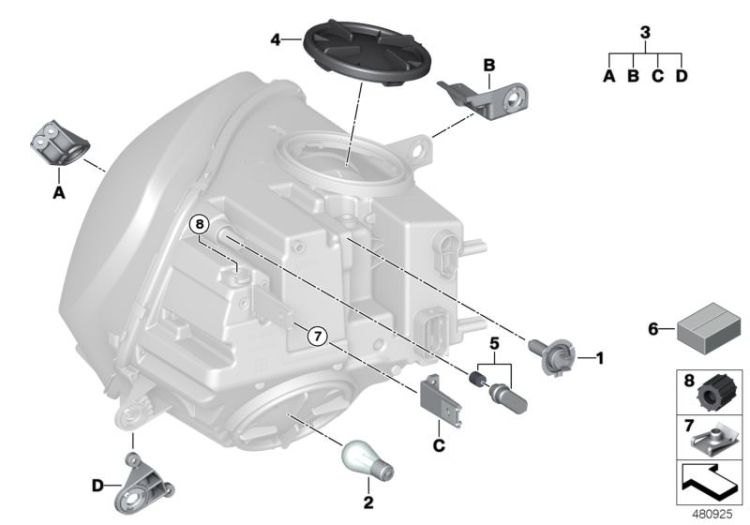 Individual parts for headlamp, halogen ->56281631963