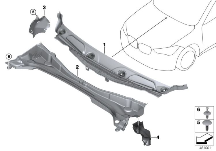 Trim panel, cowl panel, exterior ->57445513189