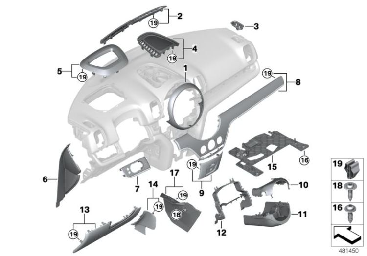 Mounting parts, instrument panel ->58635515376