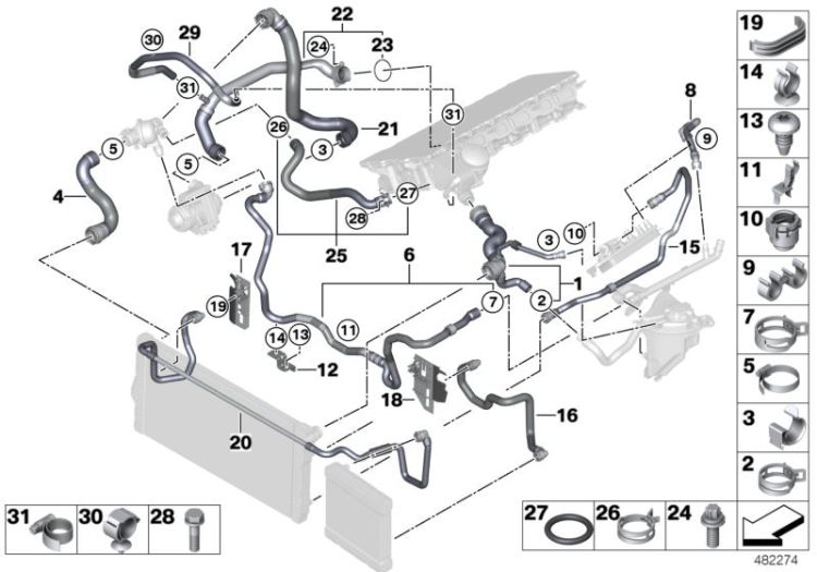 Cooling system coolant hoses ->51932114468