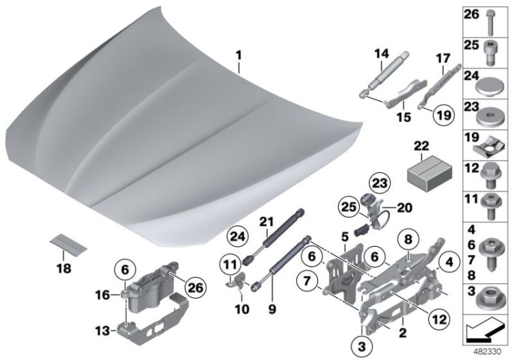 Engine hood/mounting parts ->