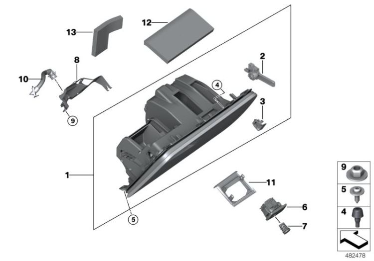 51456995357 Sound insulation glove box Vehicle trim Instrument carrier  mounting parts BMW X4 X4  51456995358  >482478<, Rivest. fonoassorb. cassetto portaogg.