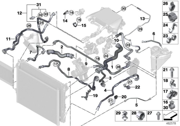 Cooling system coolant hoses ->57459170985