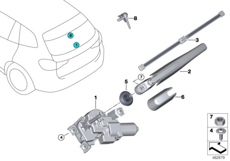 Single parts for rear window wiper ->59369615514